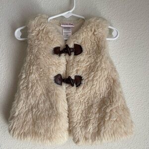 Little Lass Cream Faux Fur Vest with Brown Toggles size 2T
